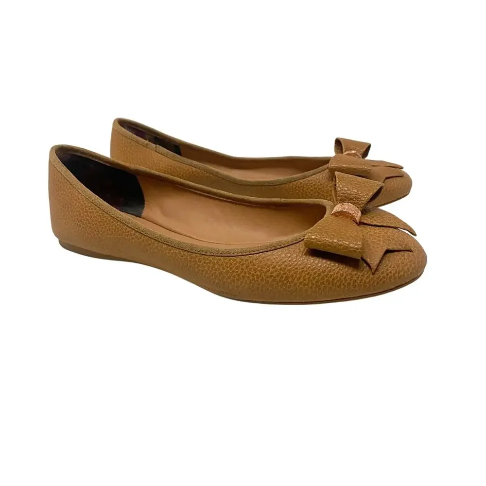 Ted Baker Women's Sually Dainty Bow Slip On Flat Shoes Size 40 / 10 Brown - Picture 2 of 6